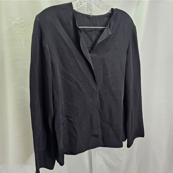Peter Cohen Black Silk Split Neck Long Sleeve Blouse Size Large - Picture 3 of 8